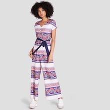 Shein Tribal Print Button Front Palazzo Jumpsuit