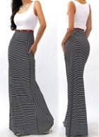 Rosewe Stripe Print Scoop Neck Sleeveless Maxi Dress