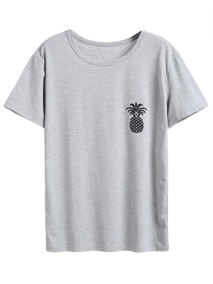 Shein Grey Pineapple Print T-shirt