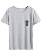 Shein Grey Pineapple Print T-shirt