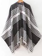 Shein Black Stripe Frayed Poncho Scarf