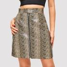 Shein Zip Front Coated Snakeskin Skirt