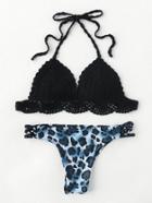 Shein Leopard Print Mix & Match Crochet Bikini Set