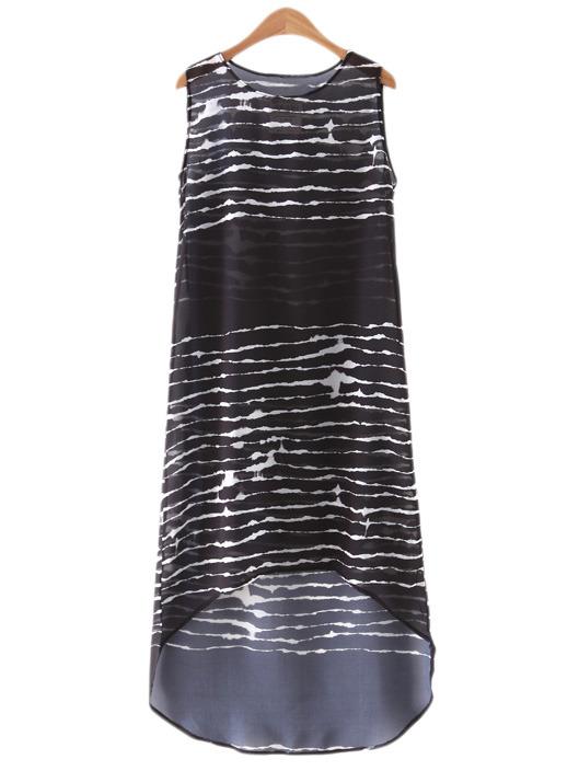 Shein Black Sleeveless Stripe High Low Dress