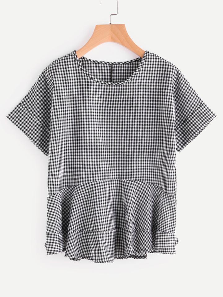 Shein Frill Hem Gingham Check Top