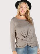 Shein Front Twist Long Sleeve Top Taupe