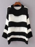 Shein Black Contrast Wide Striped Drop Shoulder Sweater