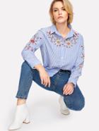 Shein Botanical Embroidered Stripe Blouse