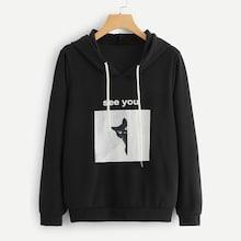 Shein Letter And Cat Print Sweatshirt