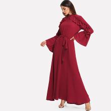 Shein Mock Neck Ruffle Trim Belted Maxi Dress