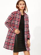 Shein Multicolor Stand Collar Open Front Tweed Coat