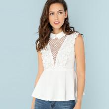 Shein Guipure Lace Insert Zip Back Peplum Top