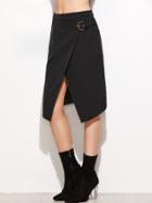 Shein Black Overlap Front Buckle Belted Skirt