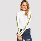 Shein Letter Taped Side Quarter Zip Tee