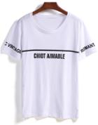 Shein White Round Neck Letters Print T-shirt