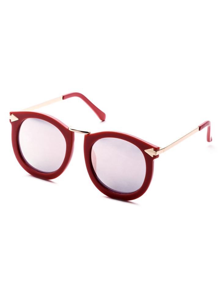Shein Pink Metal Trim Retro Round Sunglasses