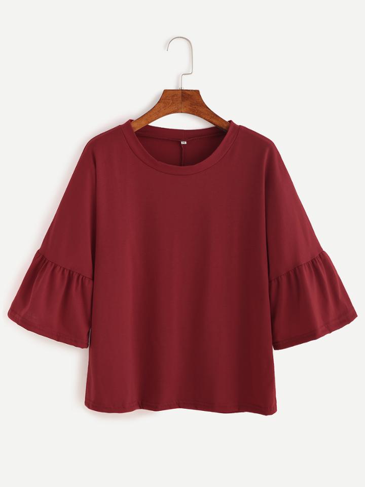 Shein Burgundy Bell Sleeve T-shirt
