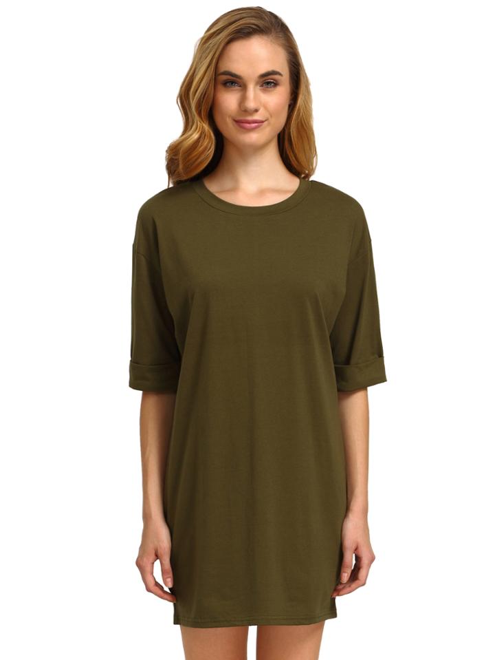 Shein Army Green Round Neck Inch Half Sleeve Loose Dress