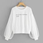 Shein Letter Print Contrast Mesh Sweatshirt