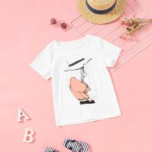 Shein Girls Portrait Print Short Sleeve T-shirt