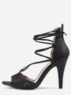 Shein Laser-cut Lace-up Peep Toe D'orsay Sandals - Black