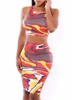 Rosewe Novelty Print Design Sleeveless Tops And Skinny Skirt