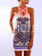 Shein Muiticolour Reverse Sleeveless Paisley Print Bodycon Dress