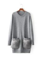Shein Faux Fur Embellished Pocket Sweater Dress