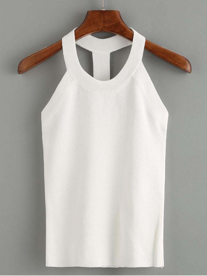 Shein Knitted Slim Racerback Top - White