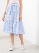 Shein Bow Tie Front Tiered Gingham Skirt