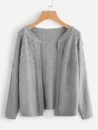 Shein Pearl Beading Cable Knit Cardigan