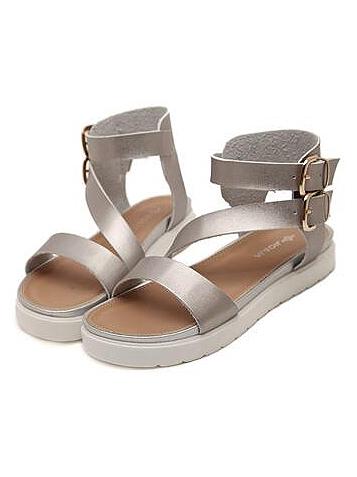 Shein Double Buckled Straps Flatform Silver Sandals