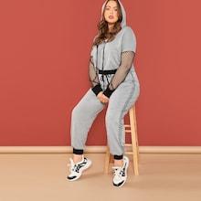 Shein Plus Fishnet Panel Heather Grey Hoodie & Pants Set