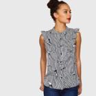 Shein Striped Bird Print Sleeveless Shirt