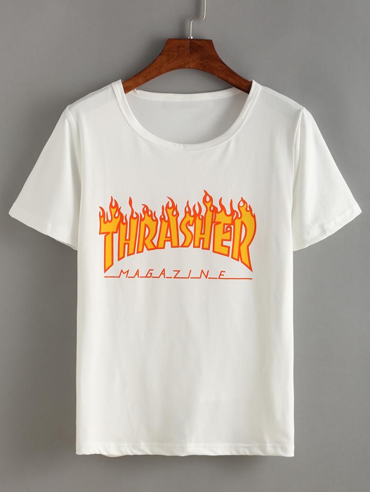 Shein White Flame Print T-shirt