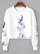Shein Rabbit Print Crop Sweatshirt