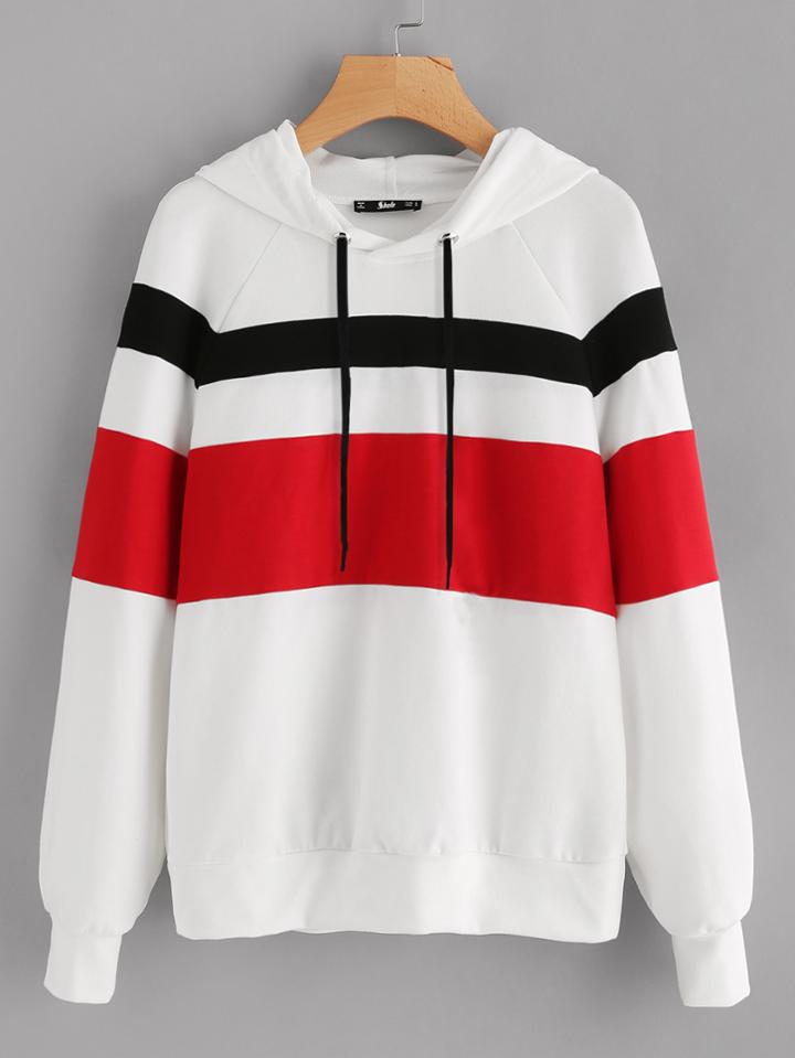 Shein Raglan Sleeve Cut And Sew Metal Drawstring Hoodie