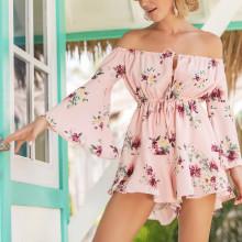 Shein Bardot Flounce Sleeve Botanical Romper