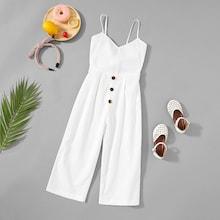 Shein Girls Button Up Front Cami Jumpsuit