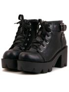 Shein Black Chunky Heel Lace Up Ankle Boots