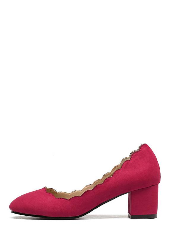 Shein Red Round Toe Scallop Trim Chunky Pumps