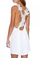 Rosewe Enchanting White V Neck Open Back A Line Dress