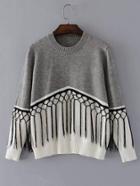 Shein Crochet Fringe Two Tone Sweater