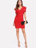 Shein Flounce Detail Ruched Dress
