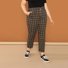 Shein Plus Frill Trim Plaid Pants
