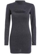 Shein Grey High Neck Sex Tricot Hollow Bodycon Sweater Dress