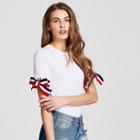 Shein Knotted Striped Cuff T-shirt