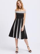 Shein Bardot Contrast Polka Dot Fit & Flare Dress