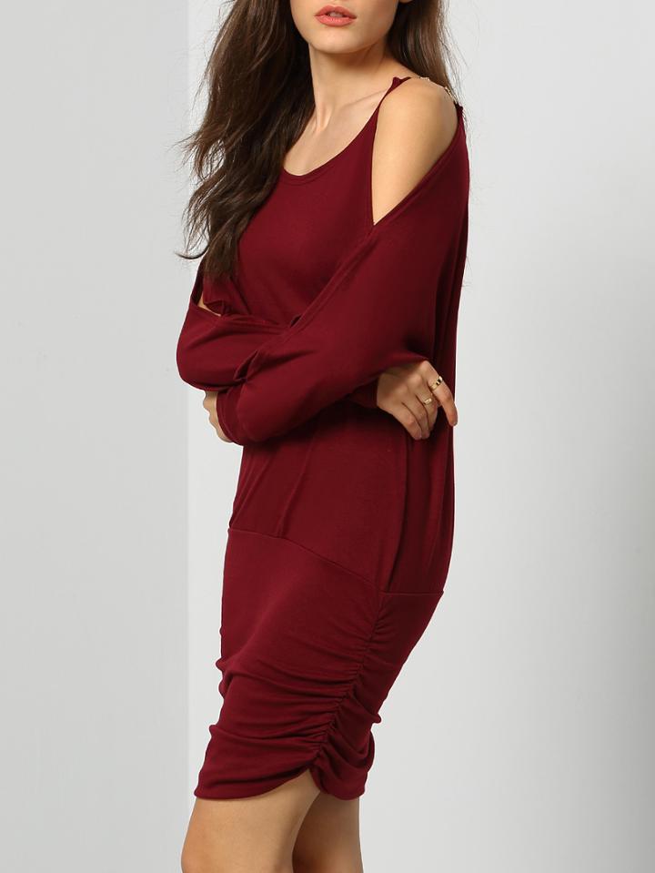 Shein Red Cold Shoulder Ruched Bodycon Dress