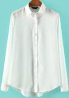 Shein White Lapel Long Sleeve Buttons Loose Blouse